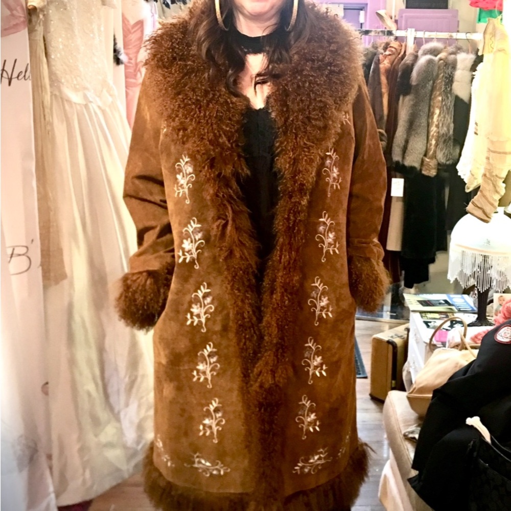 Vintage penny lane suede + Embroidered ginger rust brown Women's Coat